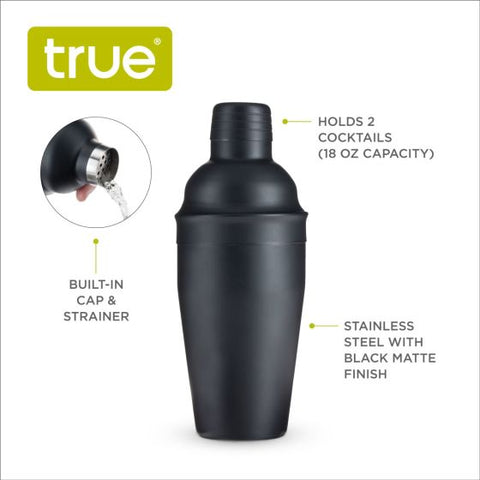 Ash: 18-Ounce Matte Black Cocktail Shaker by True