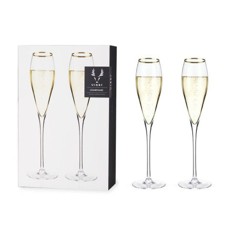 Gold-Rimmed Crystal Champagne Flutes by Viski®