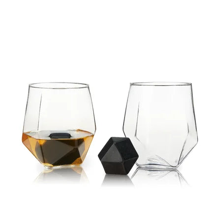 4-Piece Faceted Tumbler & Hexagonal Basalt Stone Set by Visk