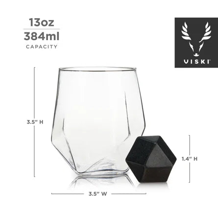 4-Piece Faceted Tumbler & Hexagonal Basalt Stone Set by Visk