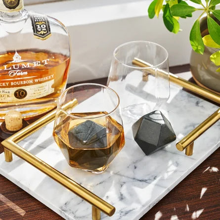 4-Piece Faceted Tumbler & Hexagonal Basalt Stone Set by Visk