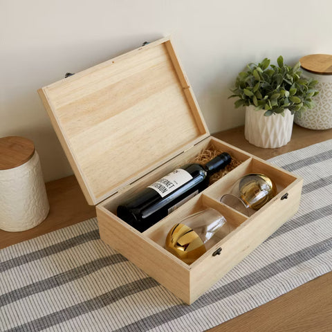 Wood Wine Box with 2 Stemless Glasses Twine®