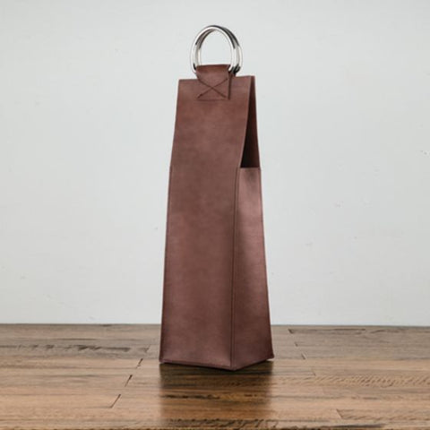 Brown Faux Leather Single-Bottle Wine Tote by Viski®