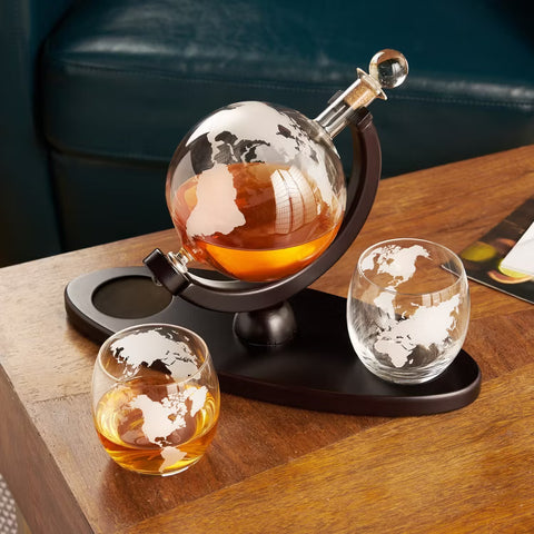 3 Piece Globe Decanter & Whiskey Tumblers Set Viski®