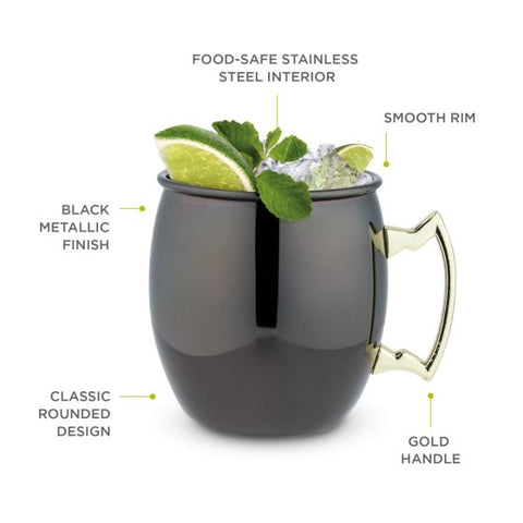 Black Moscow Mule Mug with Gold Handle, 2 Pack, by True