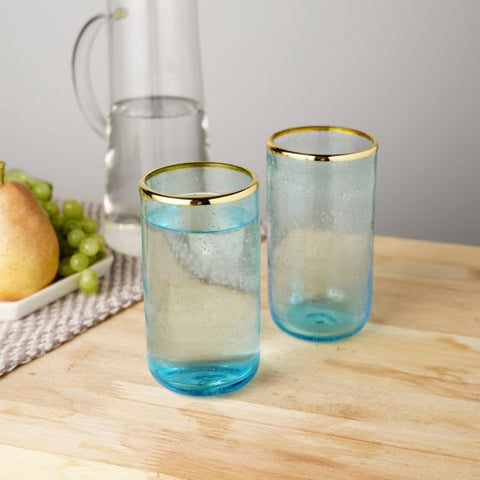 Aqua Bubble Glass Tumbler by Twine Living® (Set of 2)