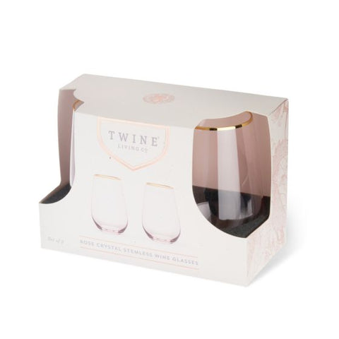 Rose Crystal Stemless Wine Glass by Twine Living® (Set by of 2)