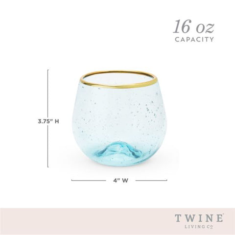 Aqua Bubble Stemless Wine Glass Set by Twine®