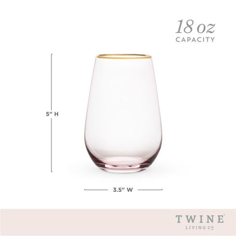 Rose Crystal Stemless Wine Glass by Twine Living® (Set by of 2)