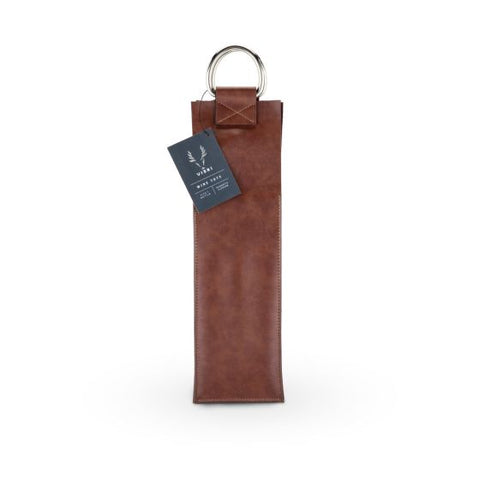 Brown Faux Leather Single-Bottle Wine Tote by Viski®