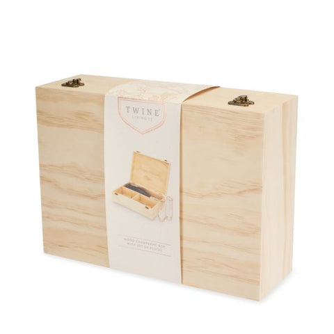 Celebrate Wood Champagne Box with Set of Flutes by Twine®