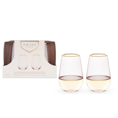 Rose Crystal Stemless Wine Glass by Twine Living® (Set by of 2)