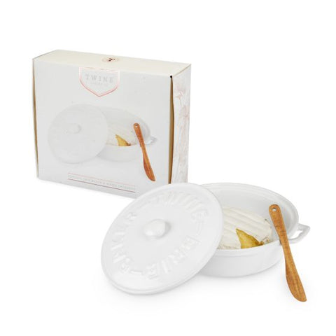 Ceramic Brie Baker & Acacia Wood Spreader Set by Twine®