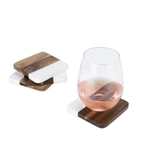 Marble & Acacia Coaster Set by Twine®