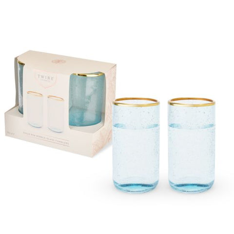 Aqua Bubble Glass Tumbler by Twine Living® (Set of 2)