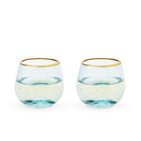 Aqua Bubble Stemless Wine Glass Set by Twine®