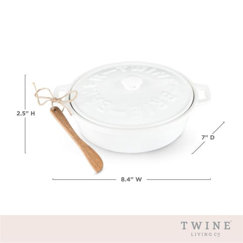 Ceramic Brie Baker & Acacia Wood Spreader Set by Twine®