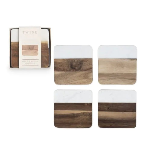 Marble & Acacia Coaster Set by Twine®