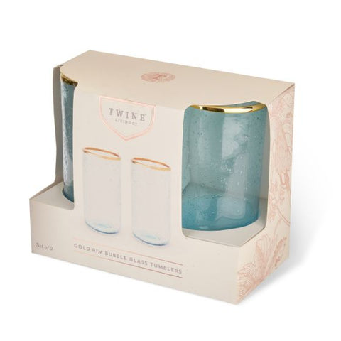 Aqua Bubble Glass Tumbler by Twine Living® (Set of 2)